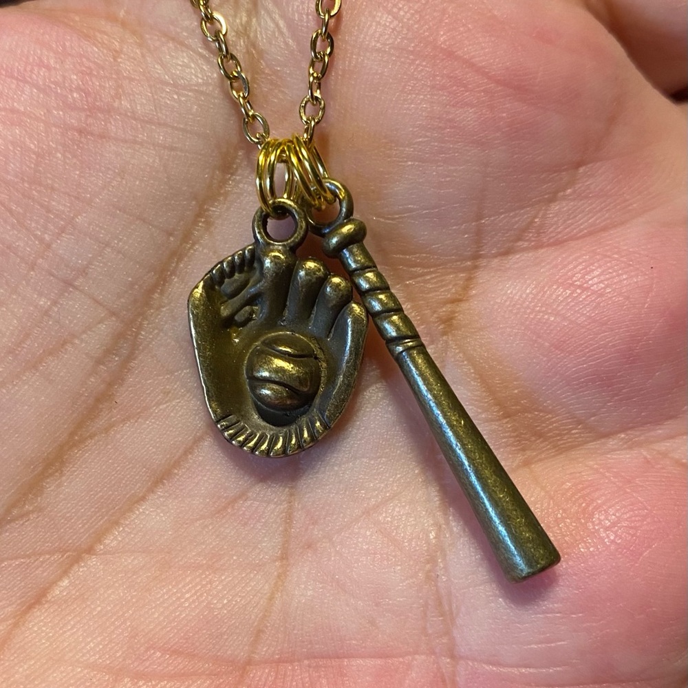 Baseball softball mom wife bat glove mitt ball Necklace stainless steel bronze